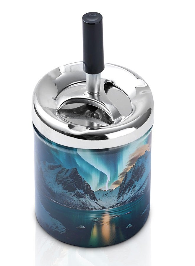 JNAB Vintage Cigarettes Ashtray with Lid for Indoor or Outdoor Cigar Ashtrays for Men, Large Ash Tray with Spinning Tray for Smokers (Nature) - Image 1